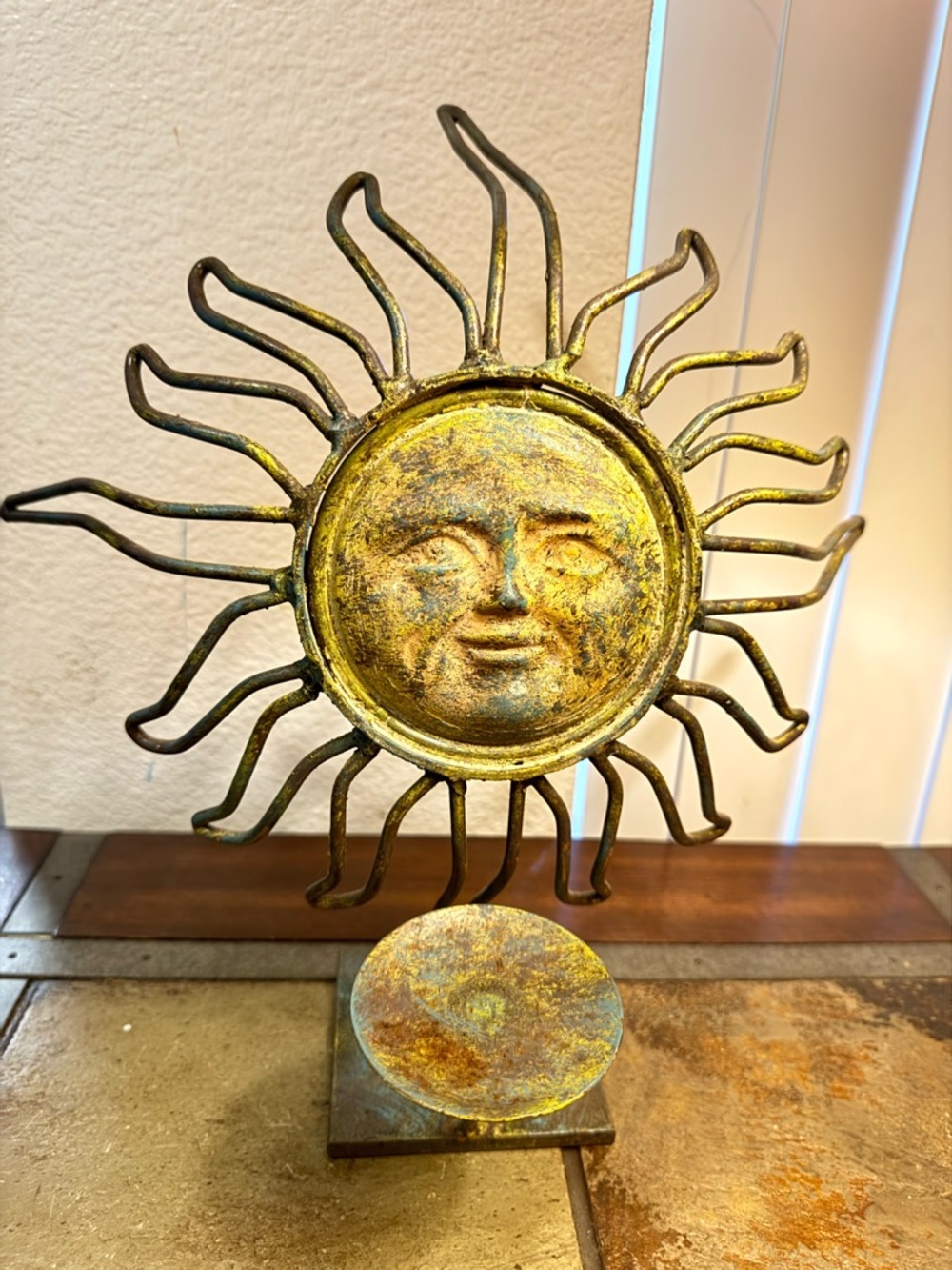 Vintage Rustic Metal Sun Face Candle Holder